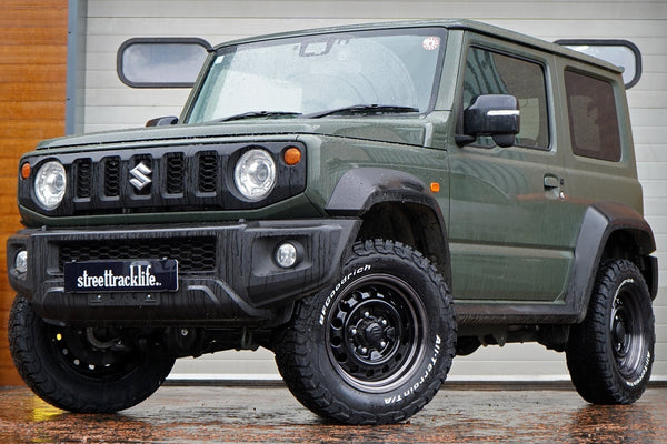 Suzuki Jimny (2018+) with APIO WILDBOAR D wheels and suspension upgrade, using our new JIMNYSTYLE +20mm springs and Bilstein Extended Shock Absorbers.
