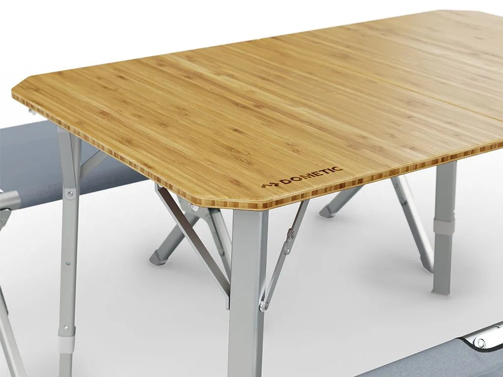 Dometic Go Compact Camp Table / Bamboo Top Camping Table With Adjustable height legs fold away